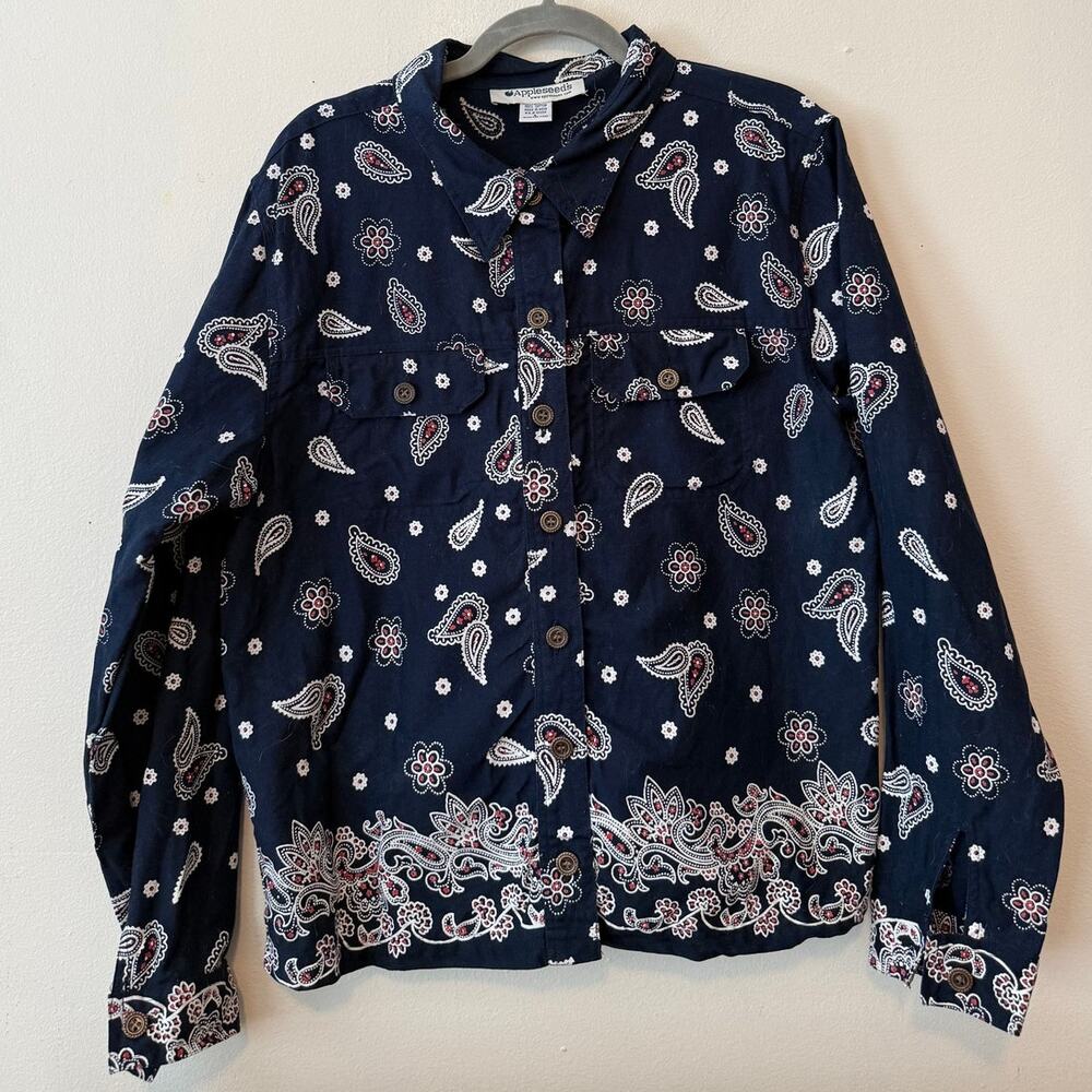 Appleseed’s Paisley Cotton Jacket Size L Navy Bandana Print